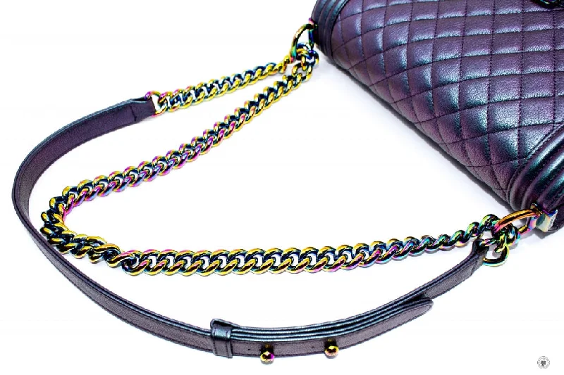 Chanel Small Crossbody Bag for TravelChanel A67086 Boy Rainbow  Iridescent Purple  Calfskin Medium Shoulder Bags