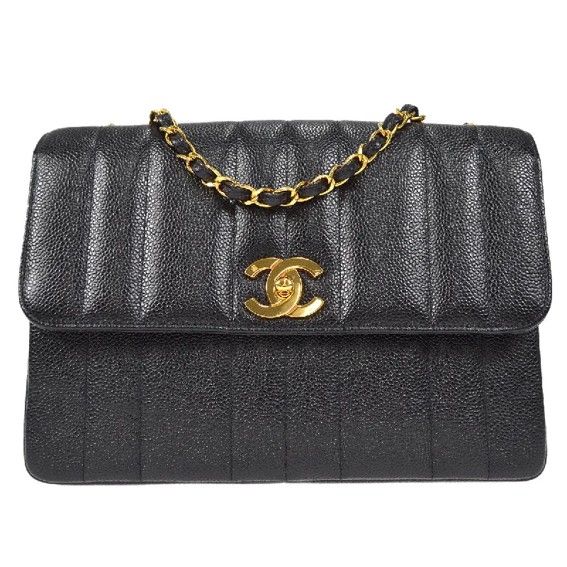 Chanel Designer Handbag with Unique DesignChanel 1994-1996 Black Caviar Medium Vertical Straight Flap