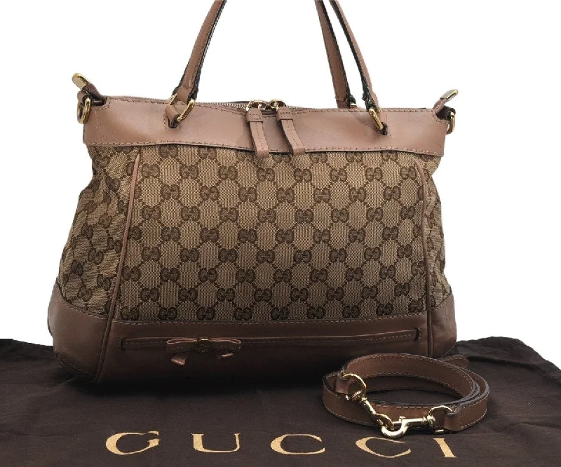 Women Gucci crossbody bags with a printed floral patternAuthentic GUCCI Mayfair 2Way Tote Bag GG Canvas Leather 269894 Brown 0156K