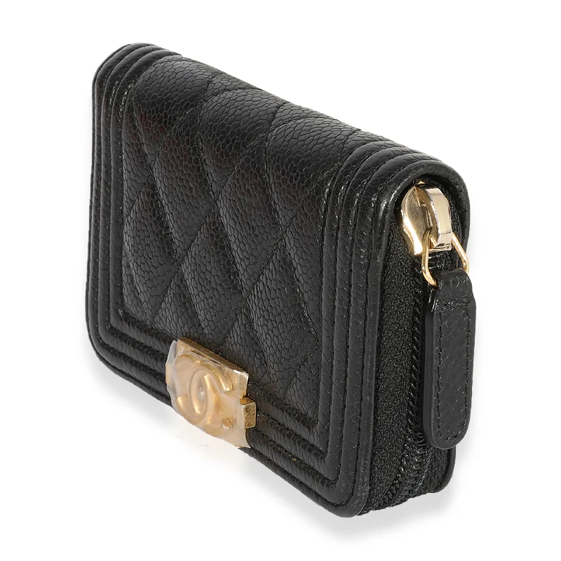 Chanel Black Handbag for Business MeetingsChanel Black Quilted Caviar Zip-Around Boy Coin Purse