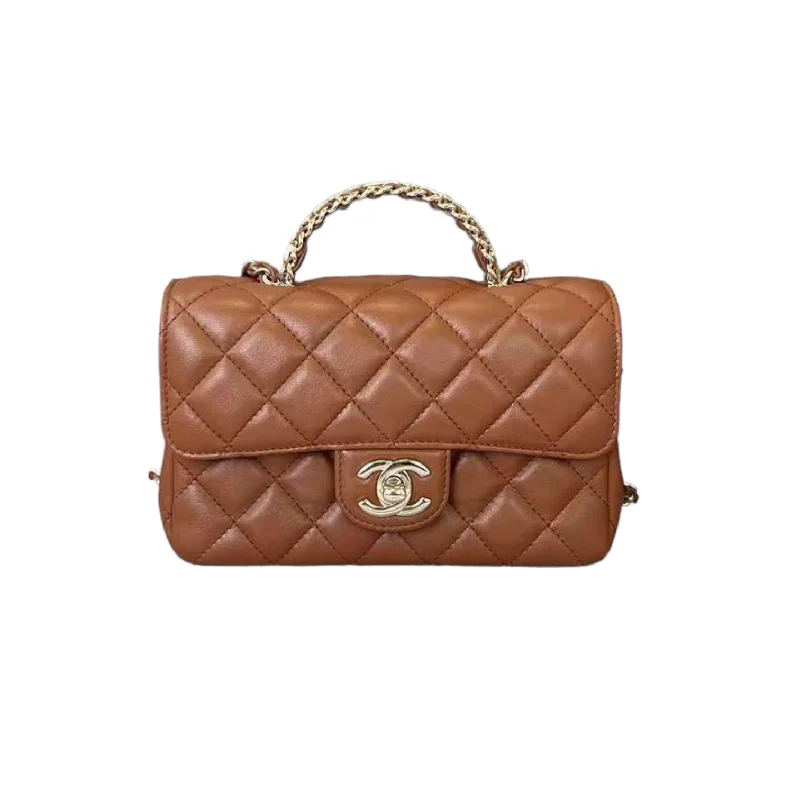 Chanel Luxury Handbag for High - End EventsMini Crystal Top Handle Rectangular Caramel GHW