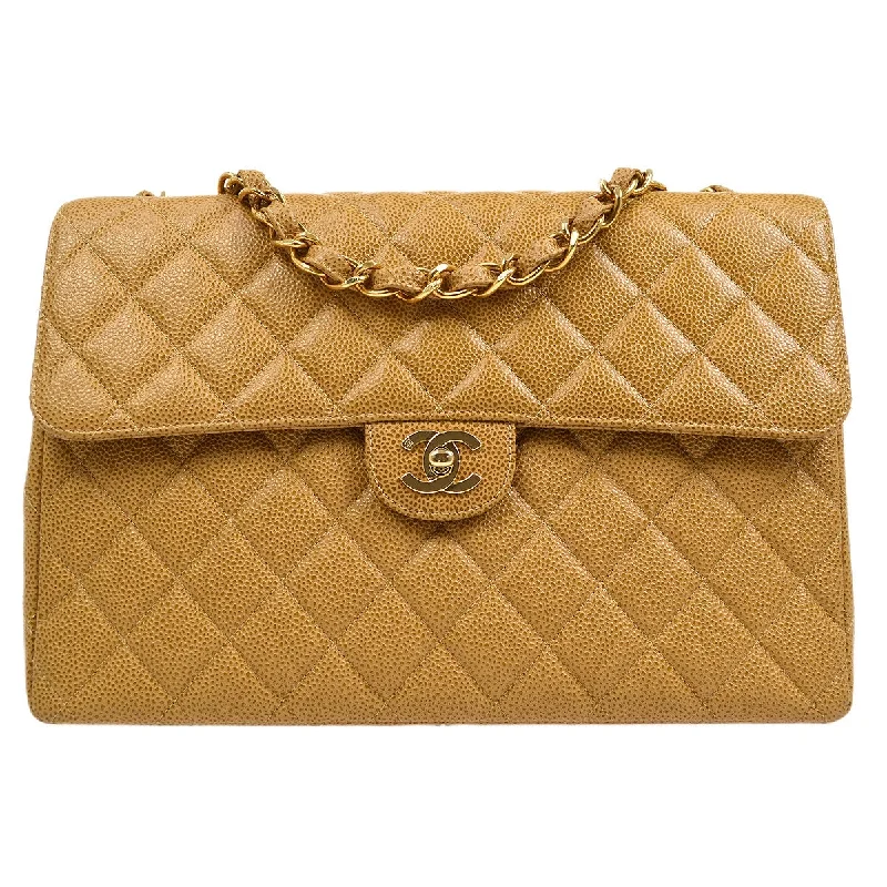 Chanel New Arrival Handbag with Gold HardwareCHANEL 2000-2001 Beige Caviar Classic Flap Jumbo