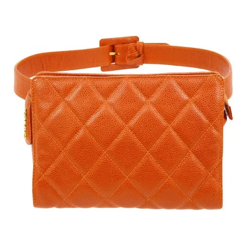 Chanel Handbag with Adjustable Strap for ComfortCHANEL 1996-1997 Orange Caviar Quilted Belt Bag #75