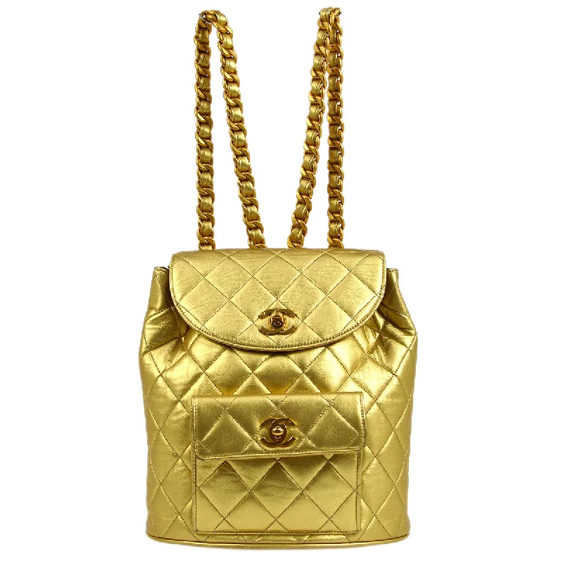 Chanel Quilted Leather Shoulder Bag for FashionistasChanel 1991-1994 DUMA Backpack Large Gold Lambskin