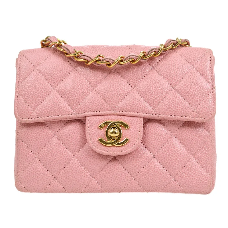 Chanel Lightweight Handbag for Daily ErrandsCHANEL * 2004-2005 Classic Square Flap 17 Pink Caviar