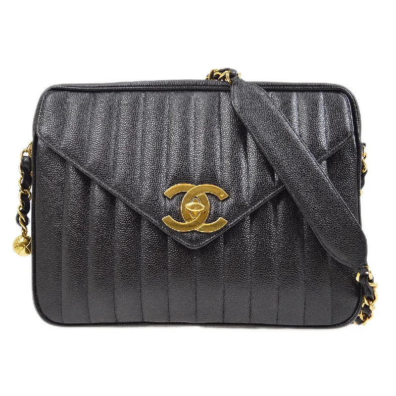 Chanel Lightweight Handbag for Daily ErrandsCHANEL 1994-1996 Black Caviar Vertical Pocket Camera Bag Jumbo