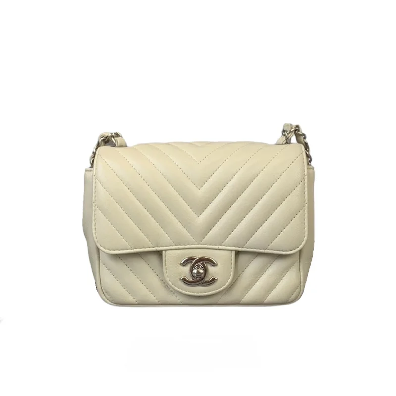 Chanel New Arrival Handbag with Gold HardwareChevron Flap Mini Square Ivory White SHW