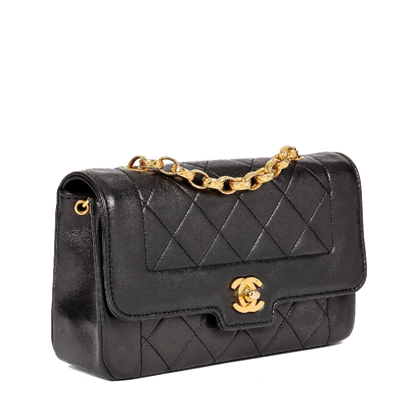 Chanel Designer Handbag with Unique DesignChanel Black Quilted Lambskin Vintage Mini Diana Classic Single Flap Bag