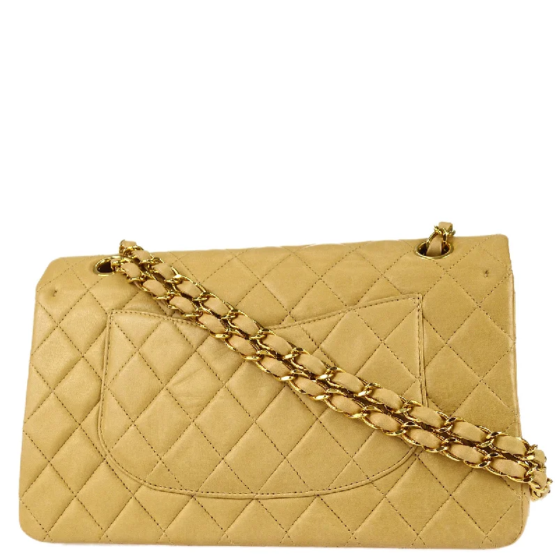 Chanel Designer Handbag with Unique DesignChanel 2001-2003 Beige Lambskin Medium Classic Double Flap Shoulder Bag