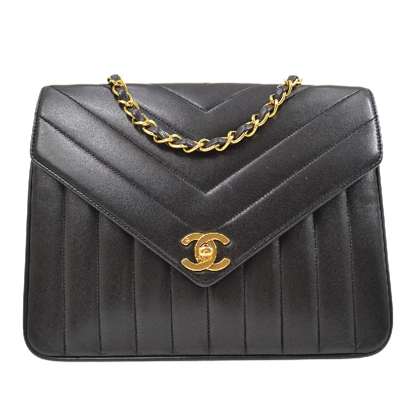 Chanel Small Crossbody Bag for TravelCHANEL 1991-1994 Black Lambskin Chevron Letter Flap Small