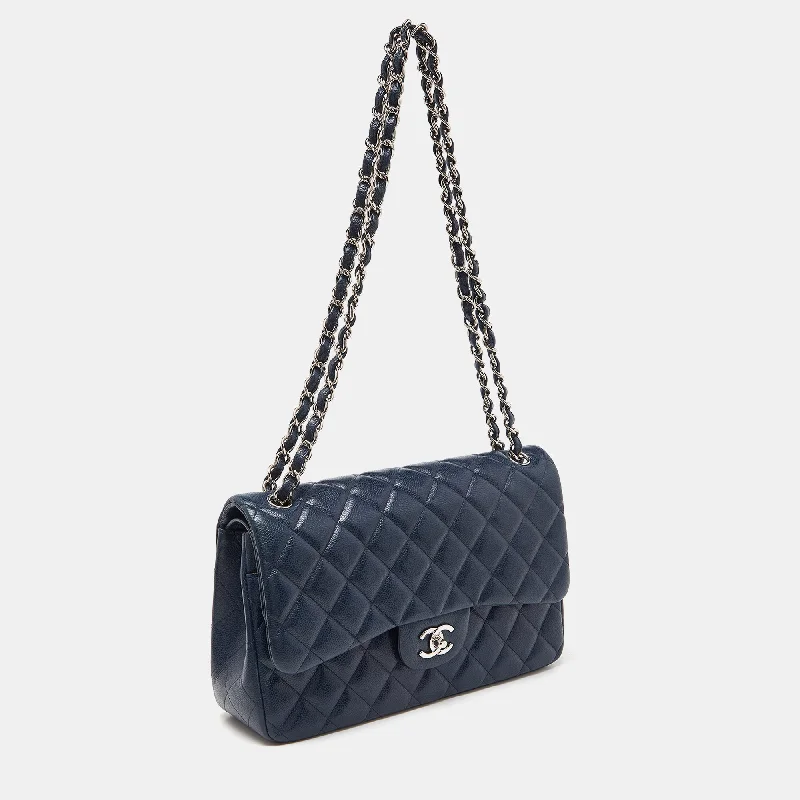 Chanel Colorful Handbag for Spring OutfitsCHANEL Blue Quilted Caviar Leather Jumbo Classic Double Flap Bag