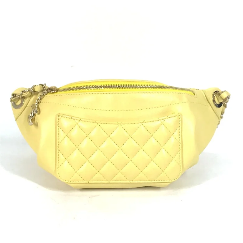 Chanel Chain Strap Handbag for Everyday UseChanel A57832 Chain Belt Bag Waist Pouch Bag Cross Quilted Matelasse body bag yellow GoldHardware