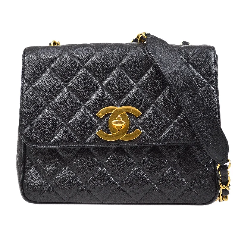 Chanel Luxury Handbag for High - End EventsCHANEL 1994-1996 Big CC Straight Flap Bag Medium Black Caviar