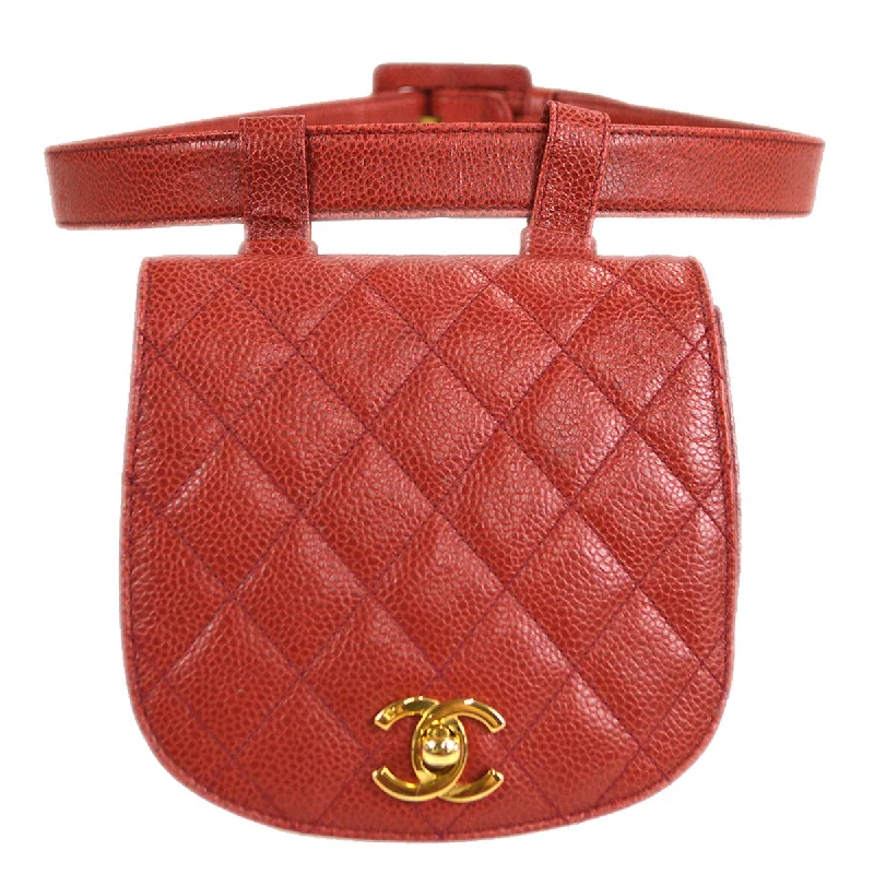 Chanel Handbag with Adjustable Strap for ComfortCHANEL 1989-1991 Bum Belt Bag Red Caviar Skin #75