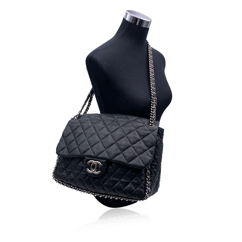 Chanel Colorful Handbag for Spring OutfitsCHANEL Black Quilted Lambskin Chain Around Maxi Shoulder Bag