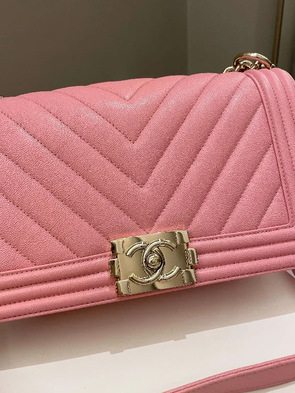 Chanel Medium Tote Bag for Office LadiesChanel Chevron Boy Old Medium Sakura Pink Caviar