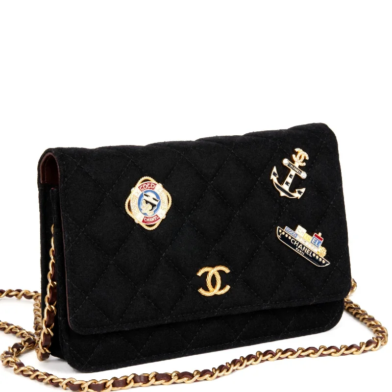 Chanel All - Match Handbag for Versatile StylingChanel Black Quilted Felt Cruise Charms Wallet-on-Chain WOC Shoulder Bag