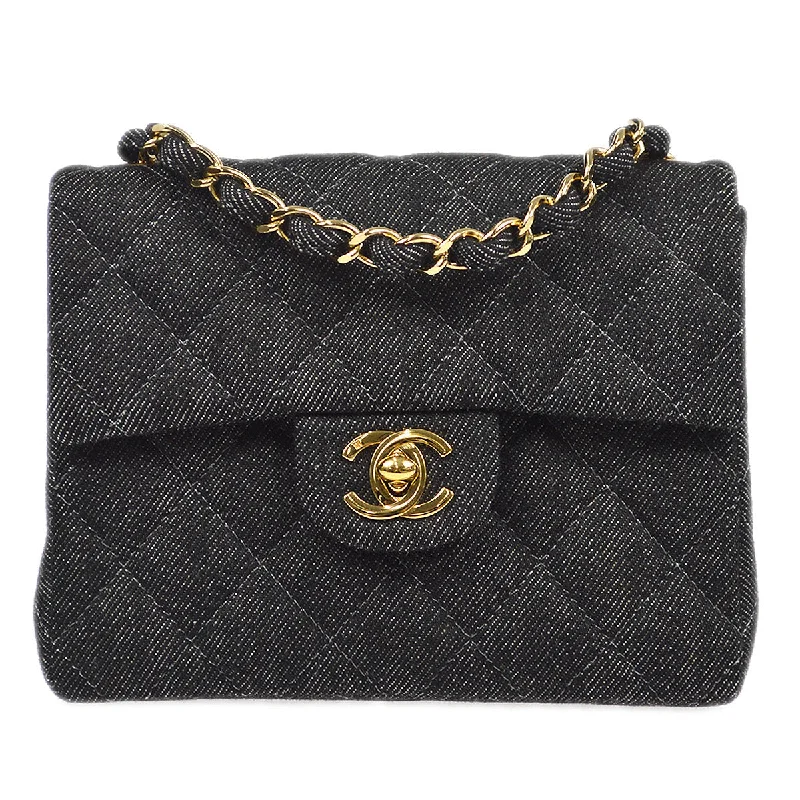 Chanel Classic Flap Bag for Evening PartyCHANEL 1997-1999 Classic Flap Mini Square 17 Black Denim