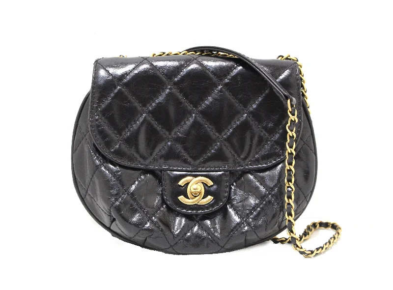 Chanel Black Handbag for Business MeetingsChanel Black Aged Calfskin Quilted Mini Haft Moon Bag