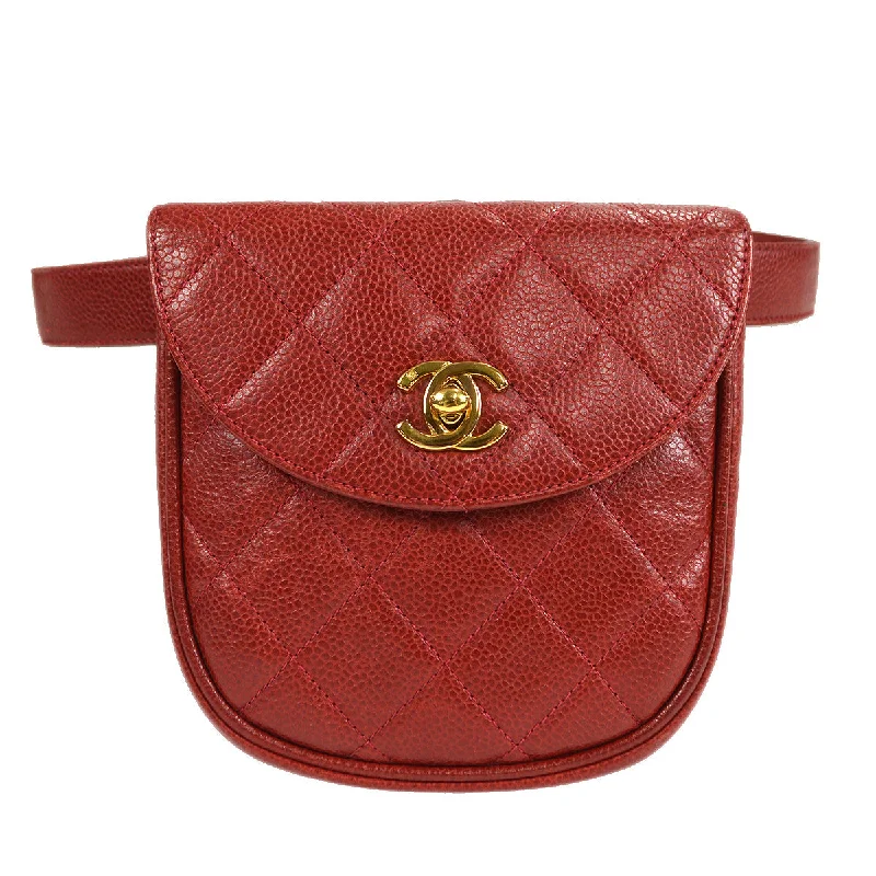 Chanel Luxury Handbag for High - End EventsChanel 1996-1997 Belt Bum Bag Red Caviar Skin #75