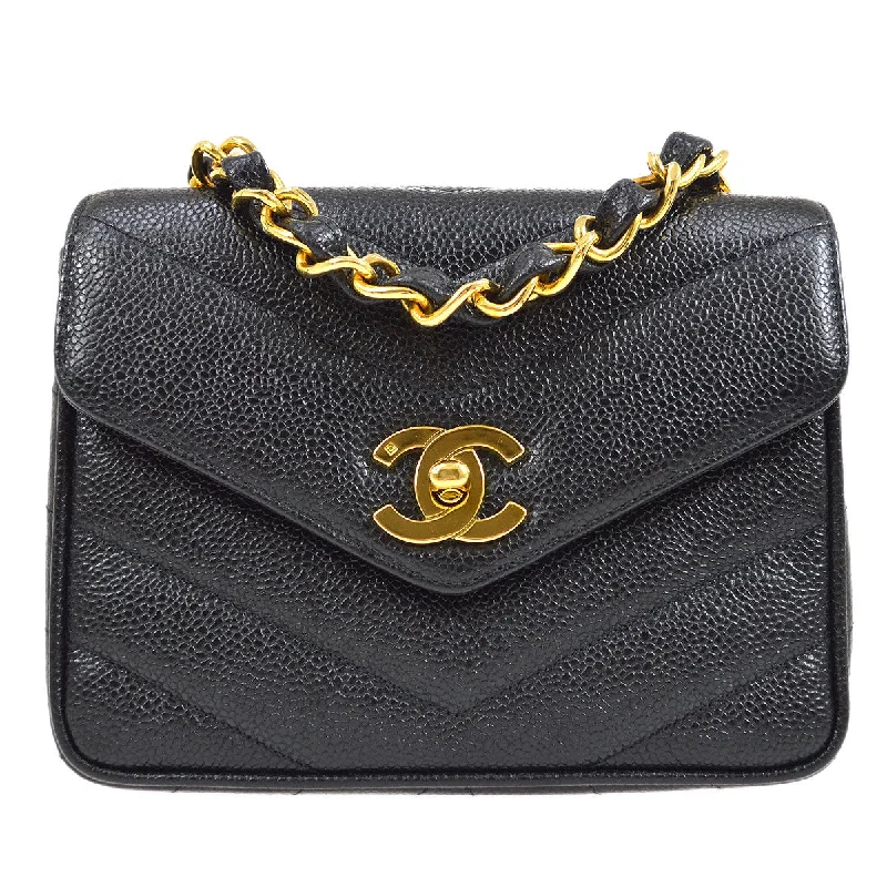 Chanel Limited Edition Handbag for CollectorsChanel 1994-1996 Black Caviar Chevron Letter Flap Bag