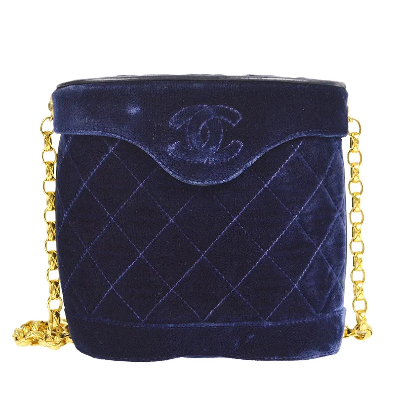 Chanel Quilted Leather Shoulder Bag for FashionistasCHANEL * 1989-1991 Binoculars Bag Blue Velvet