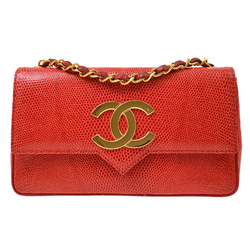 Chanel New Arrival Handbag with Gold HardwareCHANEL 1989-1991 Red Lizard Pointed Flap Bag Mini