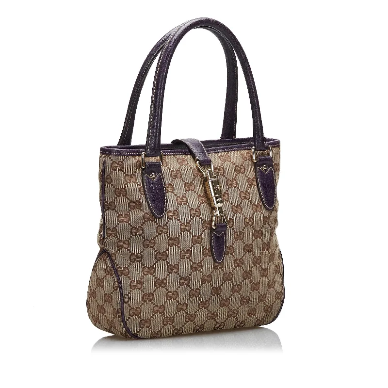 Ladies Gucci shoulder bags with a wide - width strapGucci GG Canvas Jackie Piston Lock Handbag (SHG-F3Db8C)