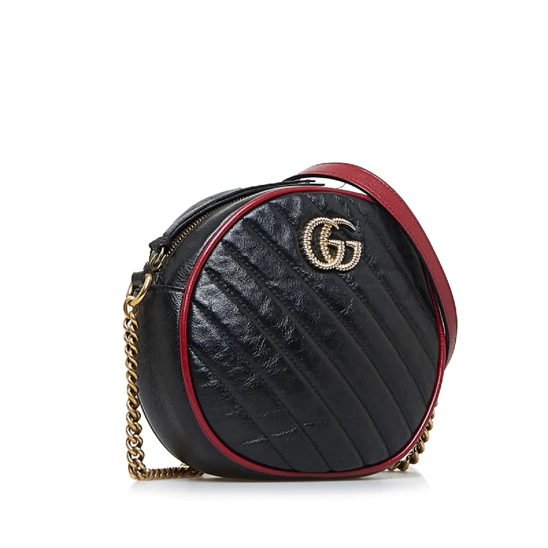 Gucci tote bags for women with a printed Gucci logoGucci Round GG Marmont Crossbody Bag (SHG-4utPJf)