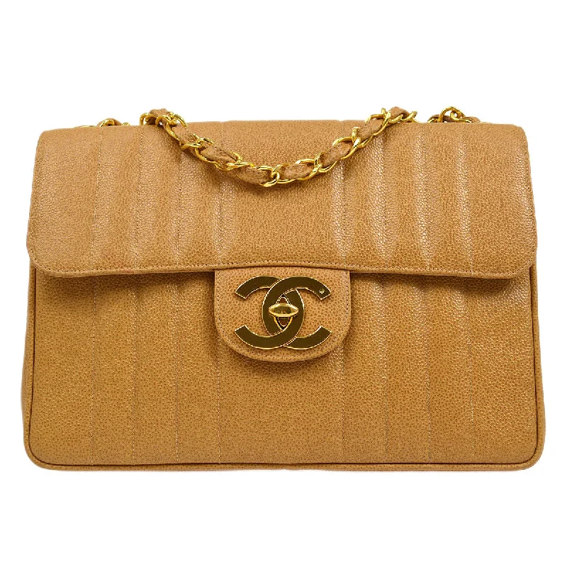 Chanel New Arrival Handbag with Gold HardwareCHANEL 1994-1996 Vertical Classic Flap Jumbo Beige Caviar