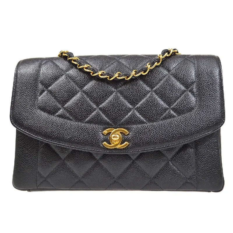 Chanel Handbag with Adjustable Strap for ComfortCHANEL 1997-1999 Black Caviar Tall Diana Medium