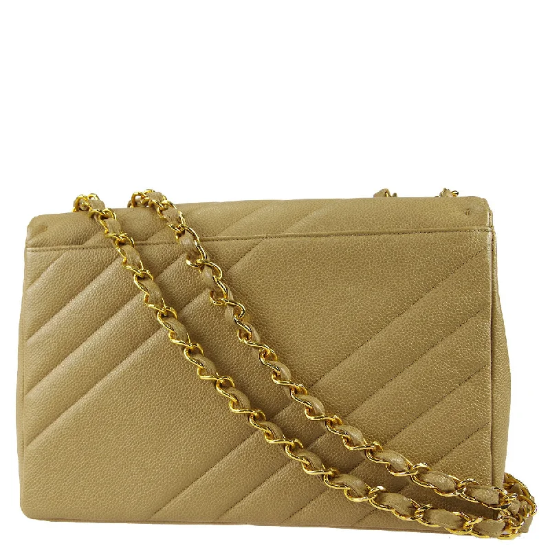 Chanel Chain Strap Handbag for Everyday UseChanel * 1994-1996 Beige Caviar Jumbo Straight Classic Flap Shoulder Bag