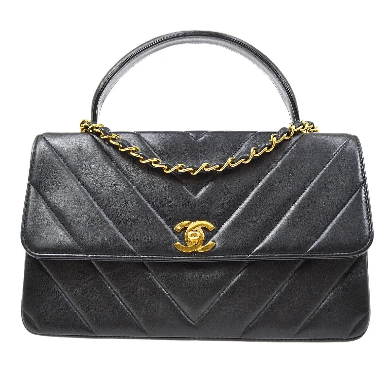 Chanel Medium Tote Bag for Office LadiesChanel 1996-1997 Black Lambskin Chevron Top Handle Bag