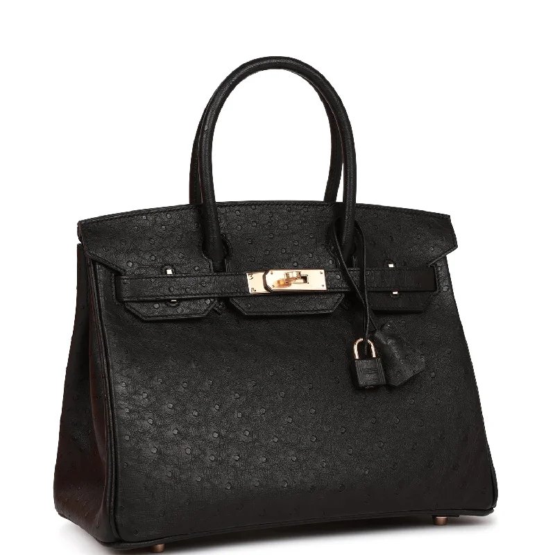 Hermes Birkin 30 Black Ostrich Rose Gold Hardware