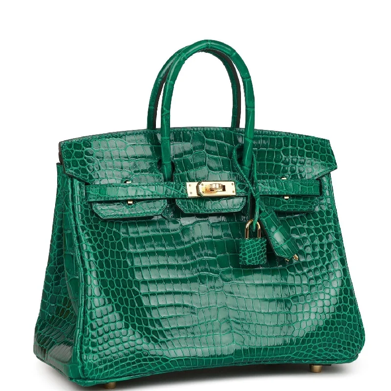 Hermes Special Order (HSS) Birkin 25 Emerald Shiny Porosus Crocodile Gold Hardware