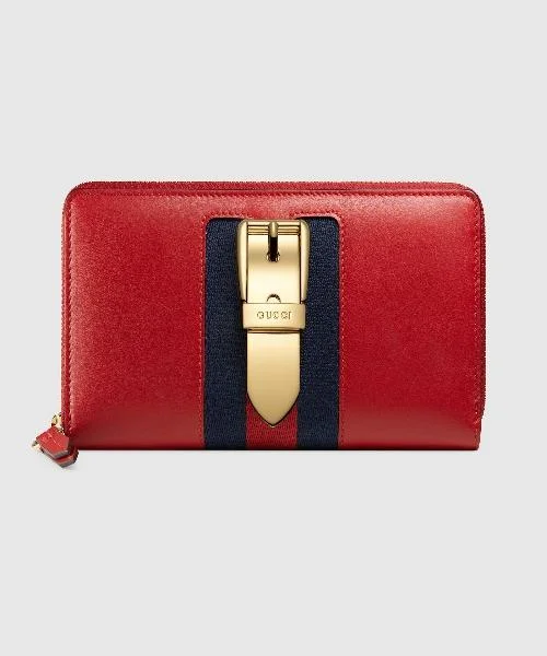 Ladies Gucci handbags with a detachable coin purse insideGucci SyLouis Vuittonie Leather Continental Wallet Hibiscus Red