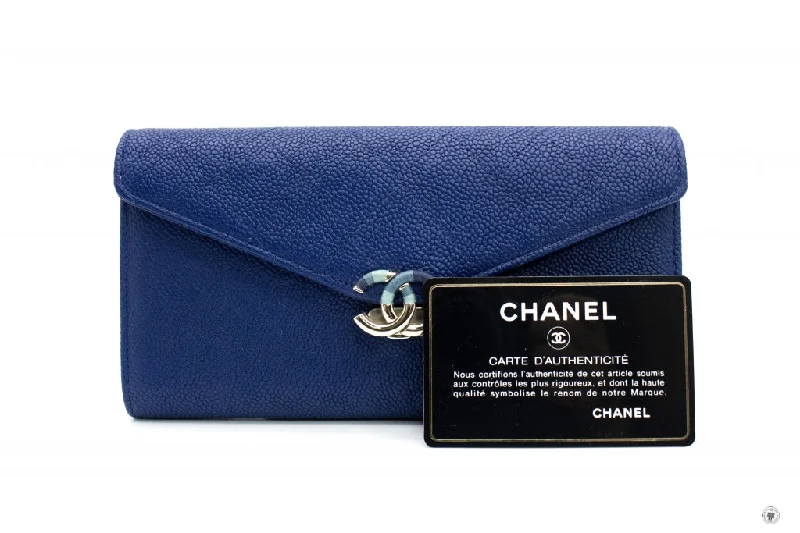 Chanel Luxury Handbag for High - End EventsChanel A84409Y61153 CC Logo  Blue Calfskin Long Wallet Ghw